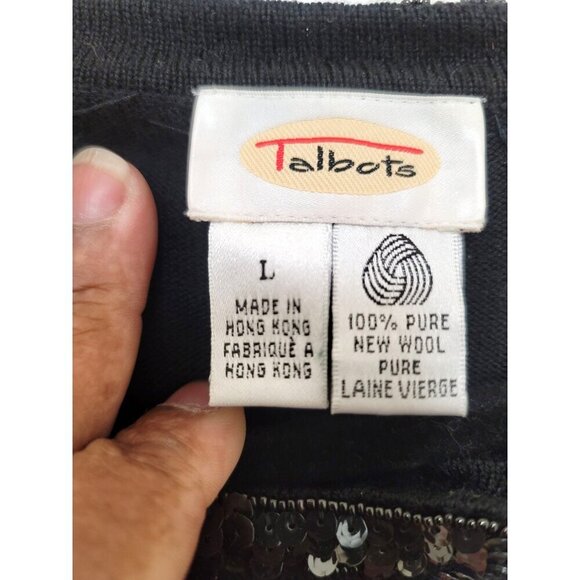 Talbots Black Sequined Cardigan Sweater Size XL 100% Pure New Wool - Picture 11 of 14